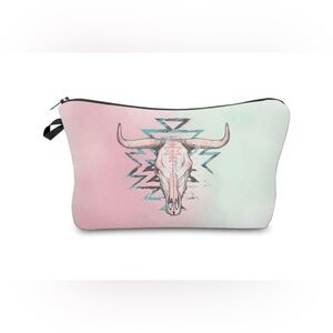 Pink and Mint Bull Skull Zipper Pouch